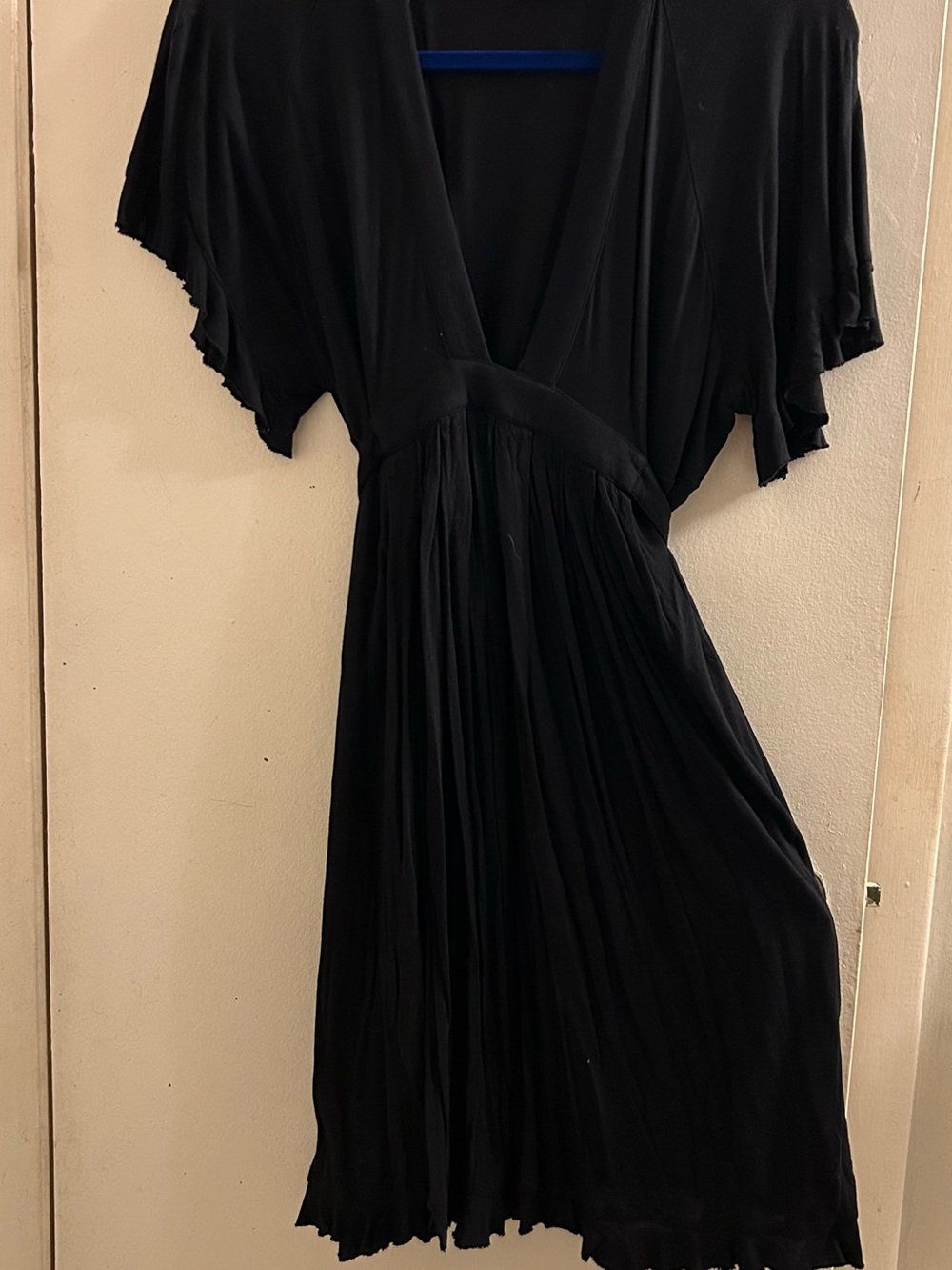 Black V-Neck Pleated Women’s Dress